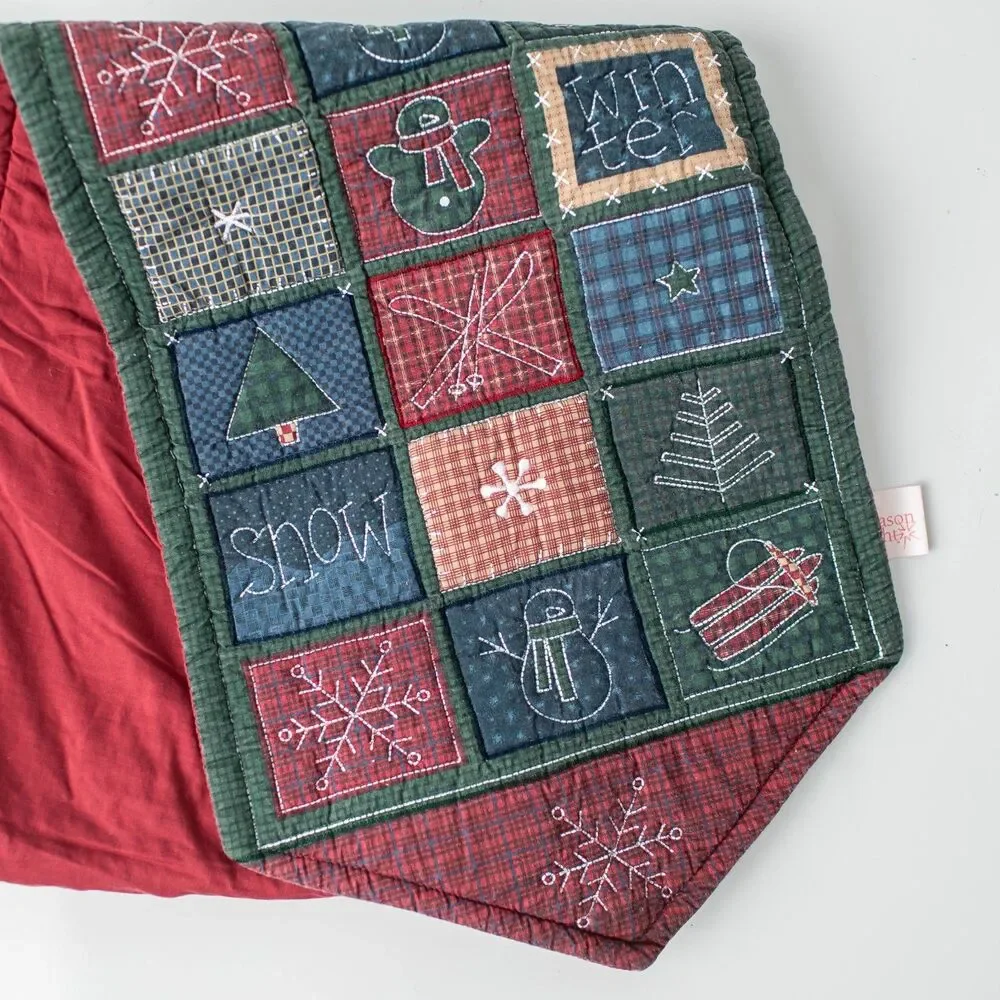 Make The Season Bright Christmas Table Runner Patchwork Snowman Ski Lodge 68